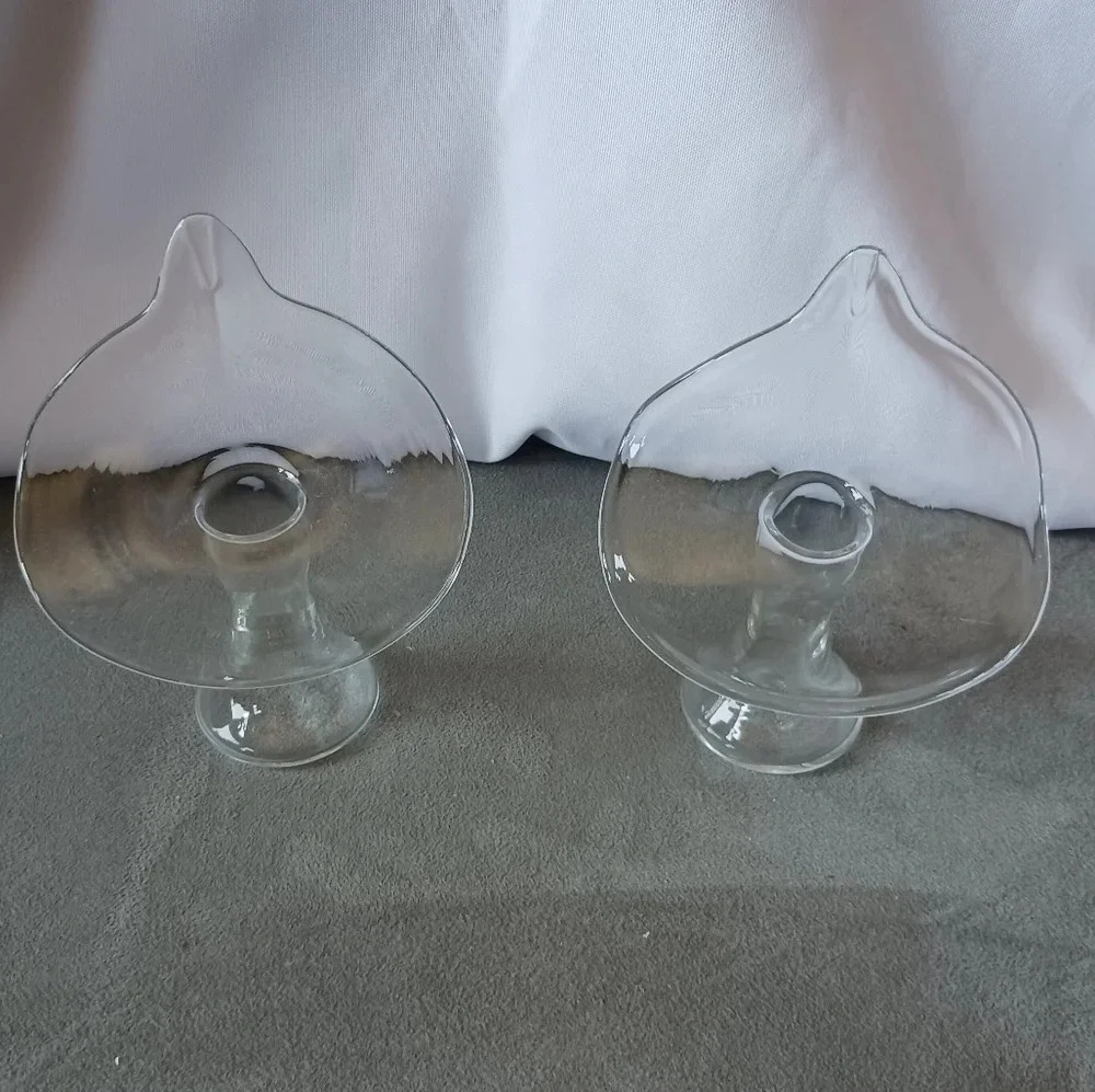 Vtg Calla lilly jack in the pulpit clear glass vase art glass set of 2